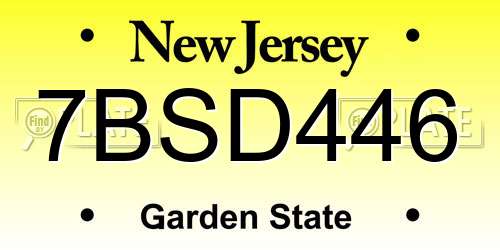 7BSD446 New Jersey License Plate
