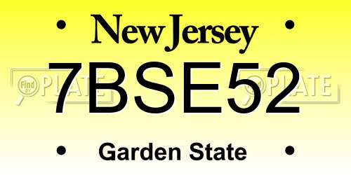 7BSE52 New Jersey License Plate