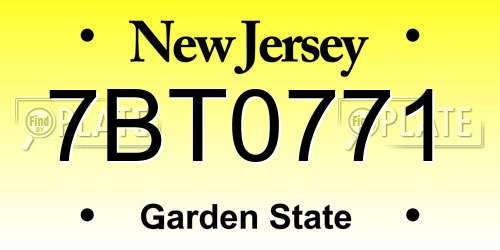 7BT0771 New Jersey License Plate
