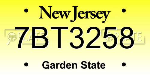 7BT3258 New Jersey License Plate