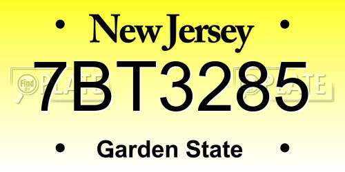 7BT3285 New Jersey License Plate