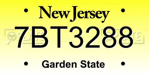 7BT3288 New Jersey License Plate