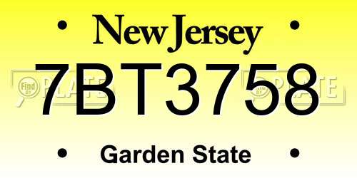 7BT3758 New Jersey License Plate
