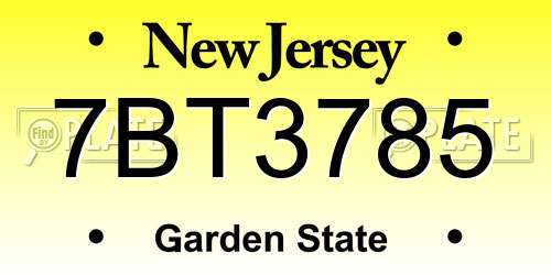 7BT3785 New Jersey License Plate