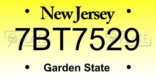 7BT7529 New Jersey License Plate