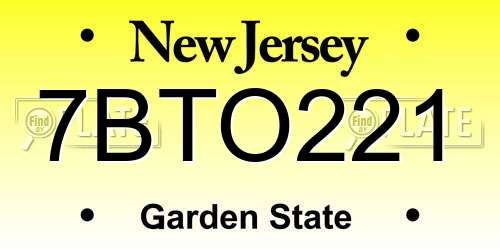 7BTO221 New Jersey License Plate