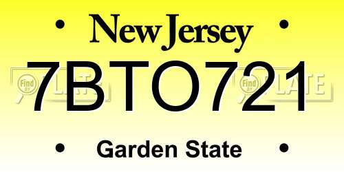 7BTO721 New Jersey License Plate