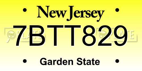 7BTT829 New Jersey License Plate