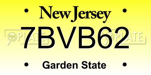 7BVB62 New Jersey License Plate