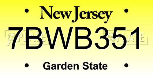 7BWB351 New Jersey License Plate
