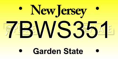 7BWS351 New Jersey License Plate