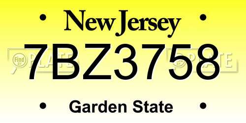7BZ3758 New Jersey License Plate
