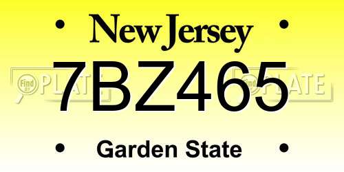 7BZ465 New Jersey License Plate