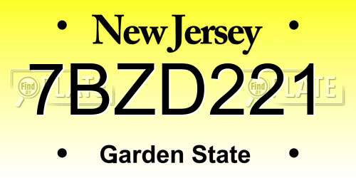 7BZD221 New Jersey License Plate