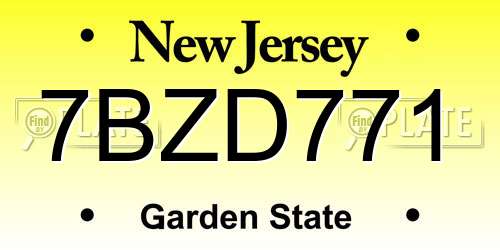 7BZD771 New Jersey License Plate