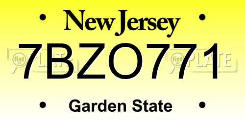 7BZO771 New Jersey License Plate