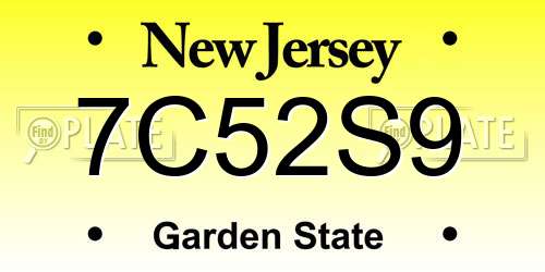7C52S9 New Jersey License Plate