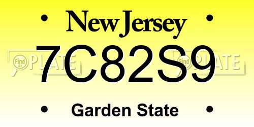 7C82S9 New Jersey License Plate