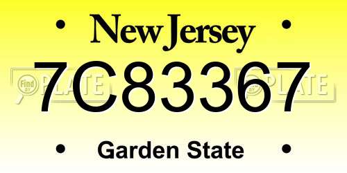 7C83367 New Jersey License Plate