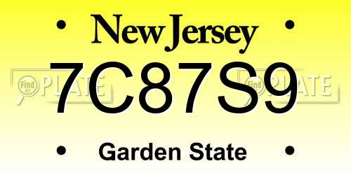 7C87S9 New Jersey License Plate