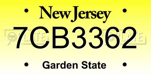 7CB3362 New Jersey License Plate