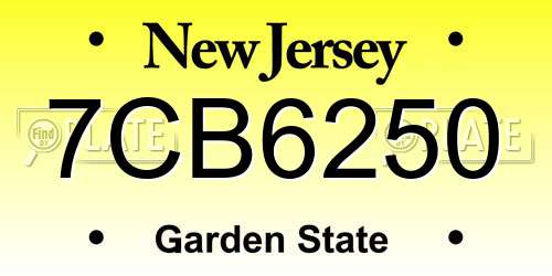 7CB6250 New Jersey License Plate