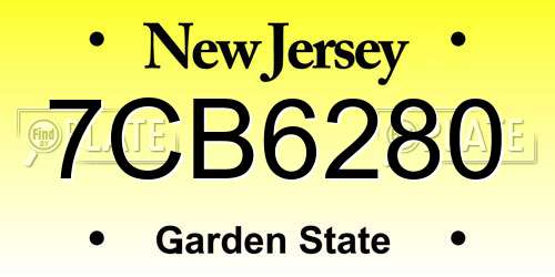 7CB6280 New Jersey License Plate