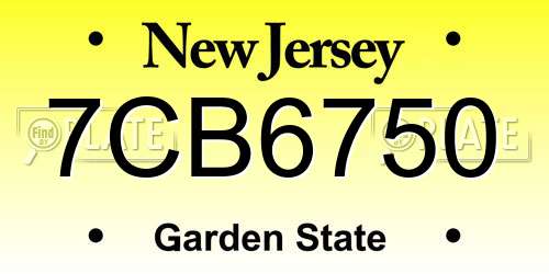 7CB6750 New Jersey License Plate