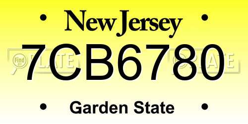 7CB6780 New Jersey License Plate