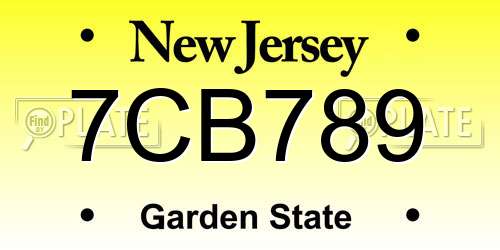 7CB789 New Jersey License Plate