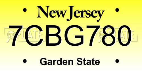 7CBG780 New Jersey License Plate