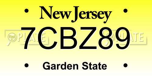 7CBZ89 New Jersey License Plate