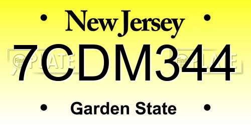 7CDM344 New Jersey License Plate