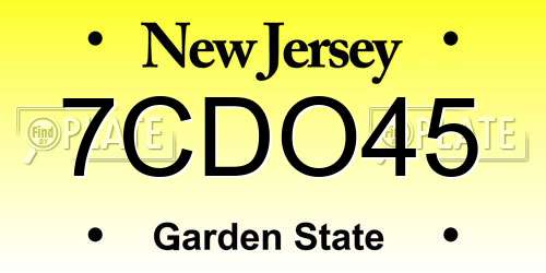 7CDO45 New Jersey License Plate