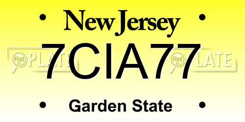 7CIA77 New Jersey License Plate