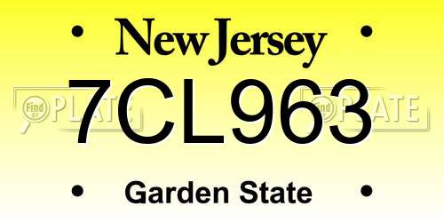 7CL963 New Jersey License Plate