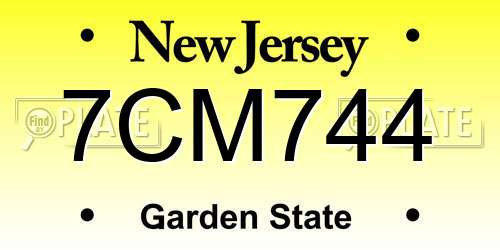 7CM744 New Jersey License Plate