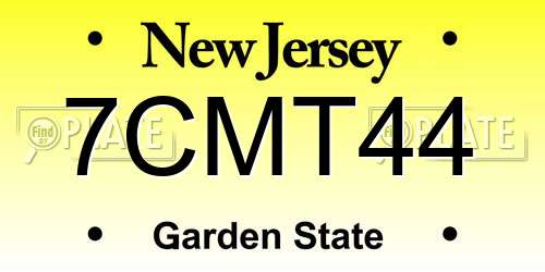 7CMT44 New Jersey License Plate