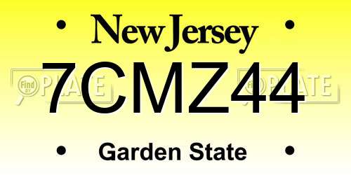 7CMZ44 New Jersey License Plate