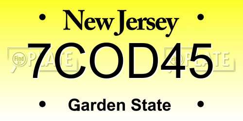 7COD45 New Jersey License Plate
