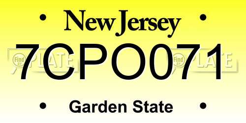 7CPO071 New Jersey License Plate