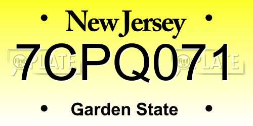 7CPQ071 New Jersey License Plate