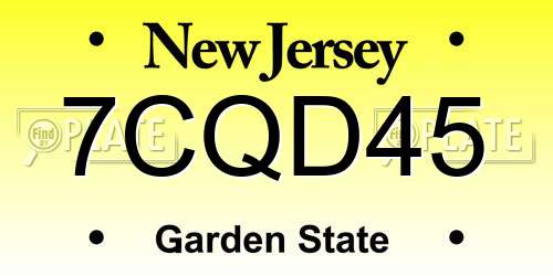 7CQD45 New Jersey License Plate