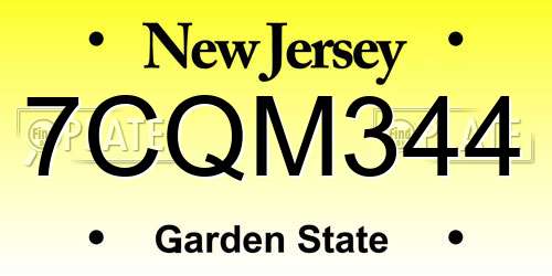7CQM344 New Jersey License Plate