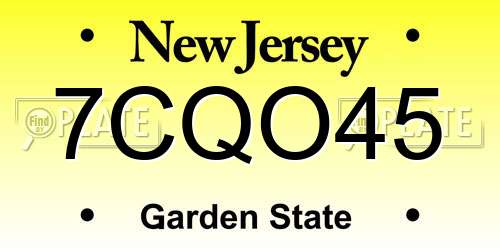 7CQO45 New Jersey License Plate