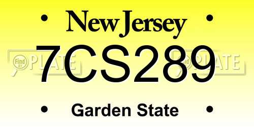 7CS289 New Jersey License Plate
