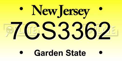7CS3362 New Jersey License Plate