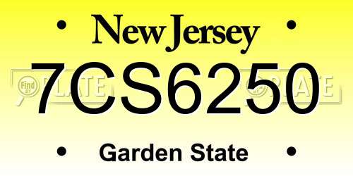 7CS6250 New Jersey License Plate