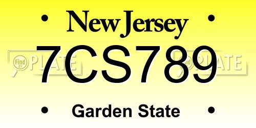 7CS789 New Jersey License Plate
