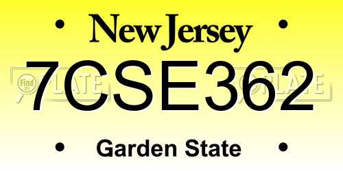 7CSE362 New Jersey License Plate